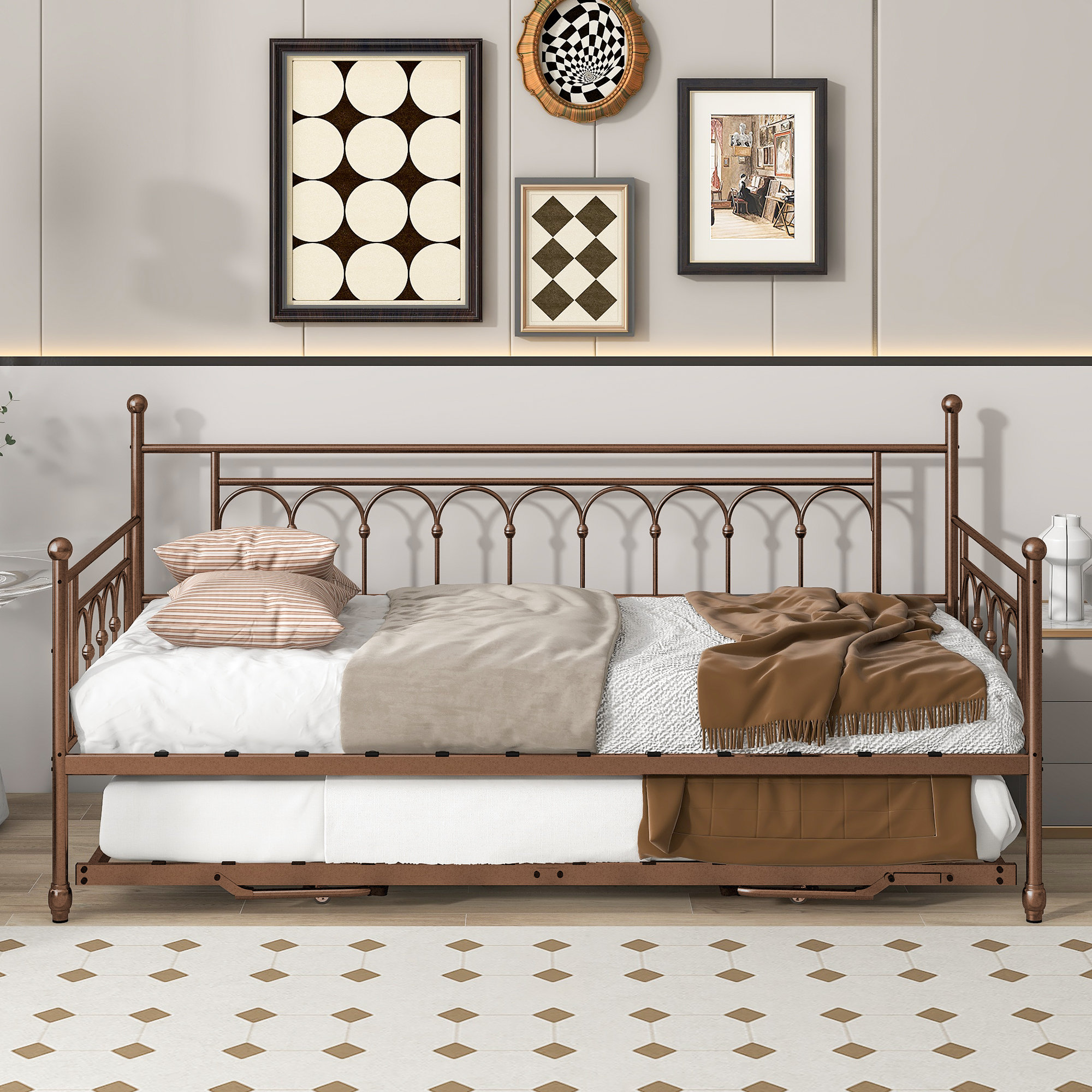 Wrought iron daybed with pop up trundle discount